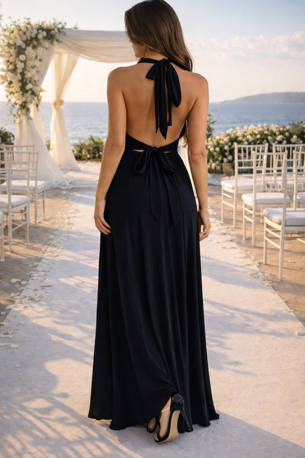 Ada | Halter Neck Backless Maxi Wedding Guest Dress