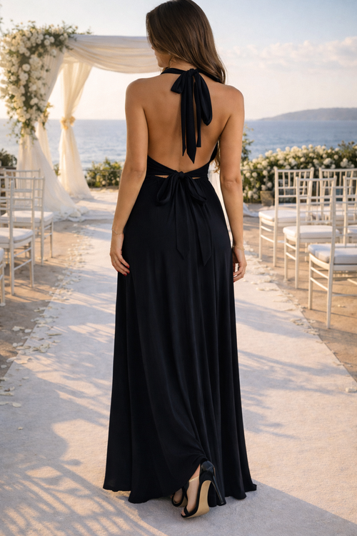 Ada | Halter Neck Backless Maxi Wedding Guest Dress