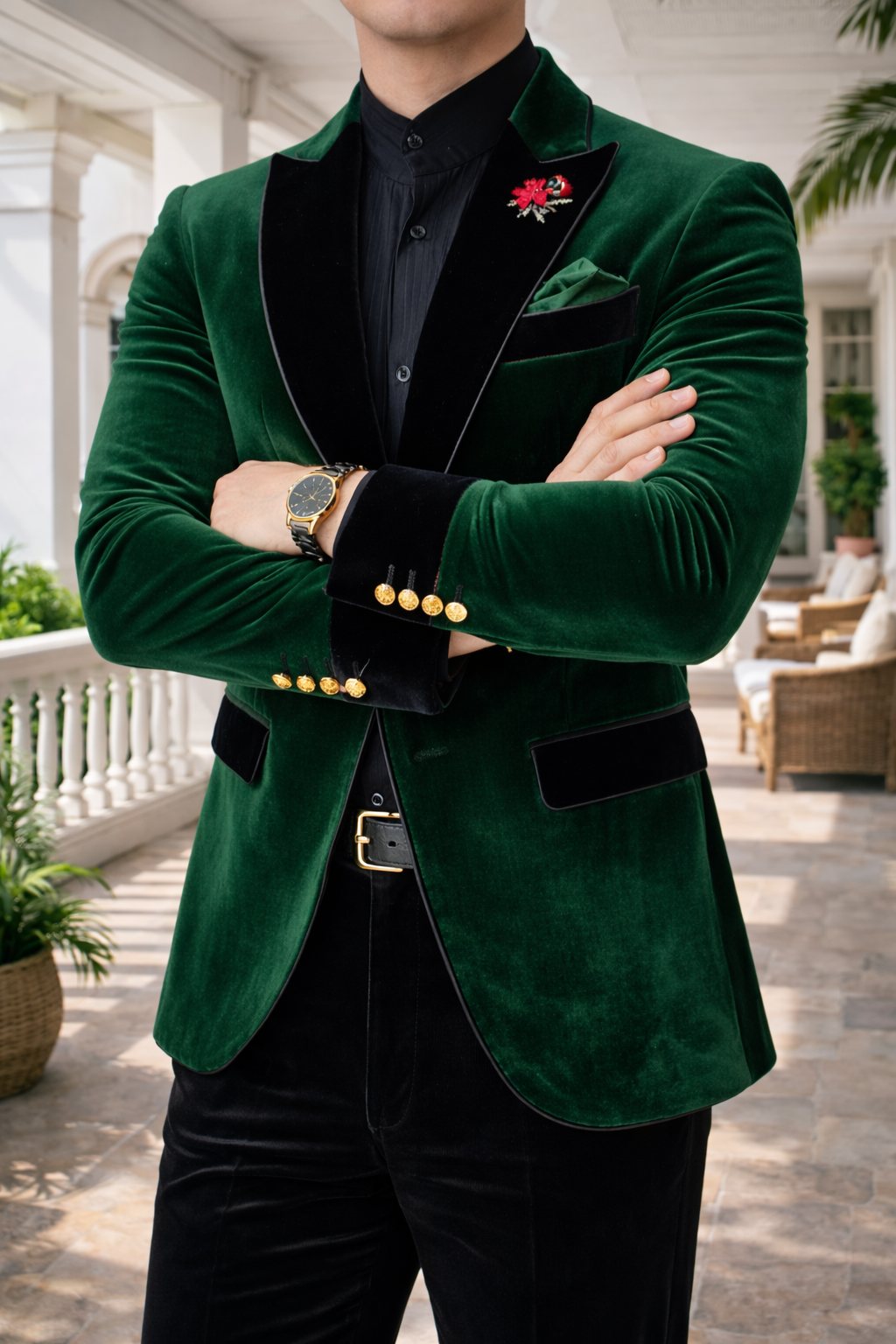 Anderson | Velvet Tailored Blazer with Contrast Lapel and Single Button Closure