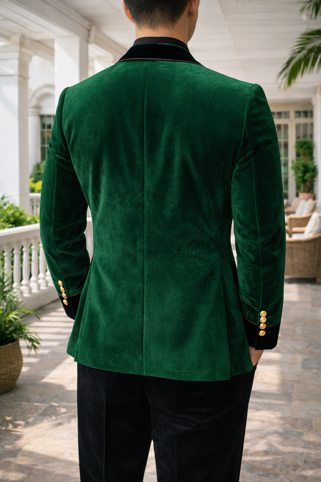 Anderson | Velvet Tailored Blazer with Contrast Lapel and Single Button Closure
