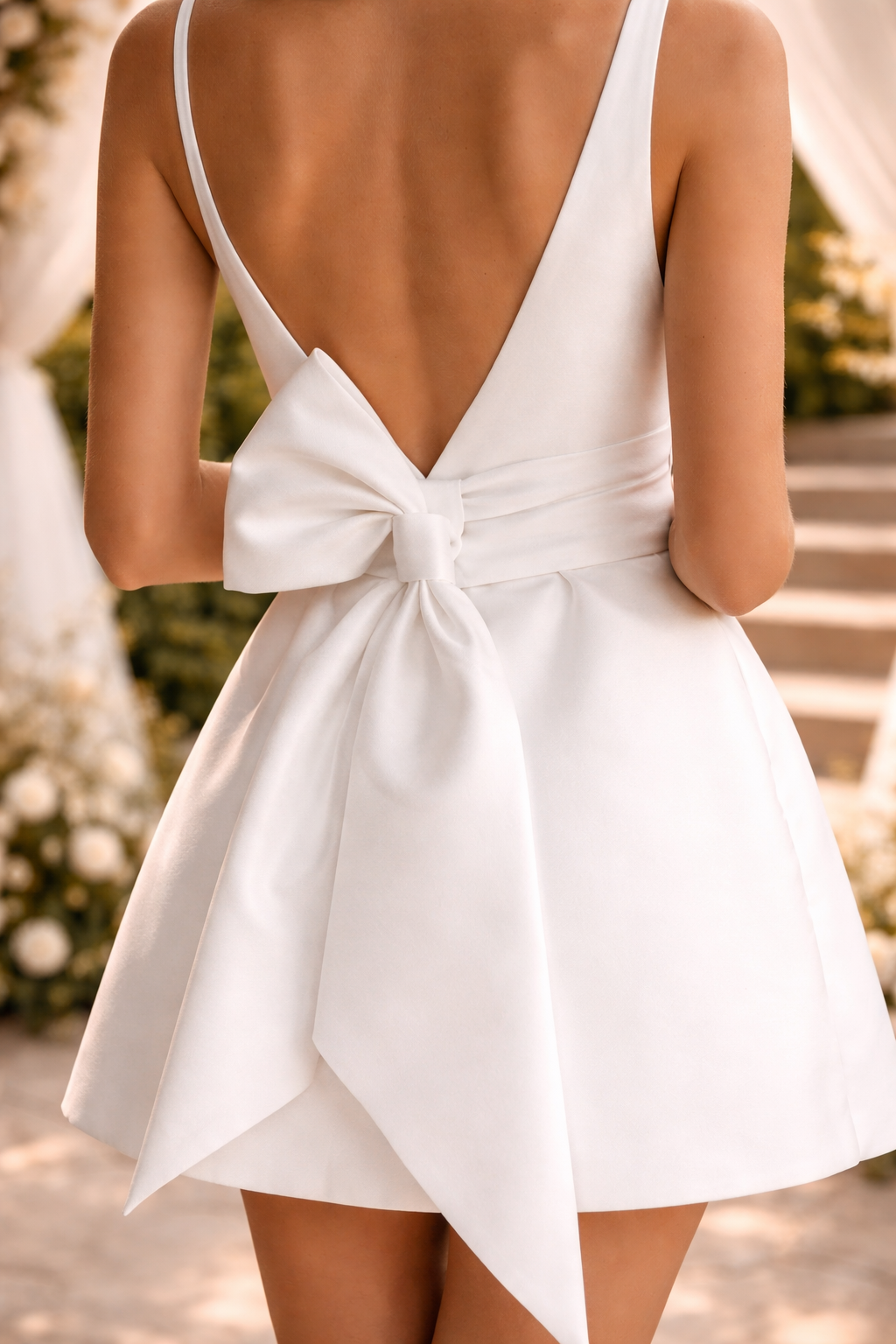 Anne | Open Back Bow Detail Mini Wedding Dress