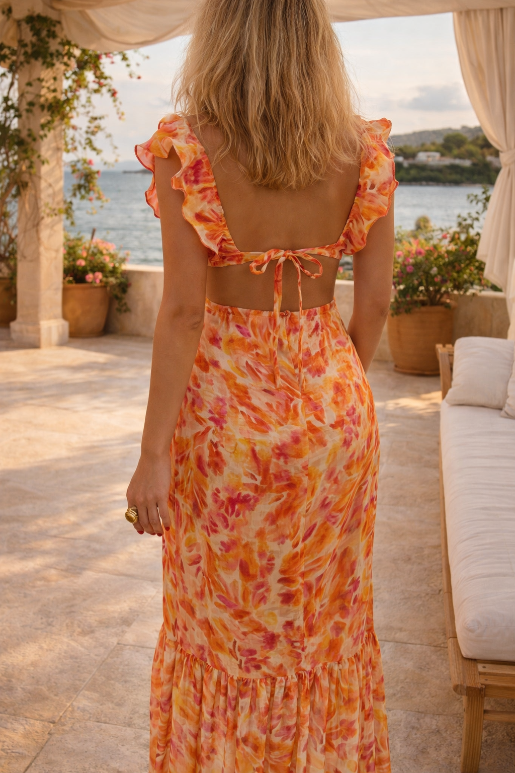 Beatrix | Ruffle Trim Sleeveless Maxi Dress with V-Neck