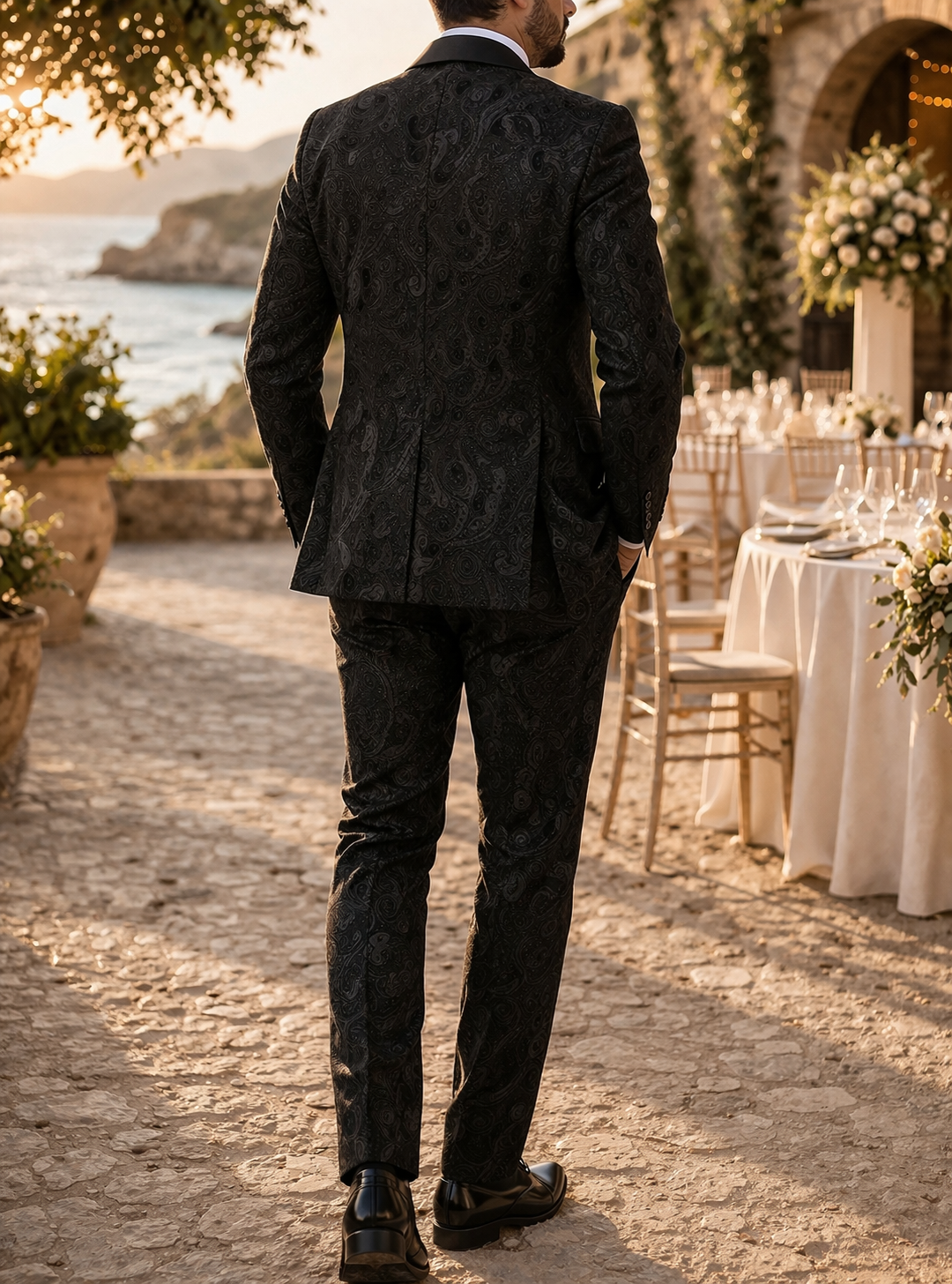 Cian | Men’s Three Piece Patterned Tailored Wedding Suit with Shawl Lapel
