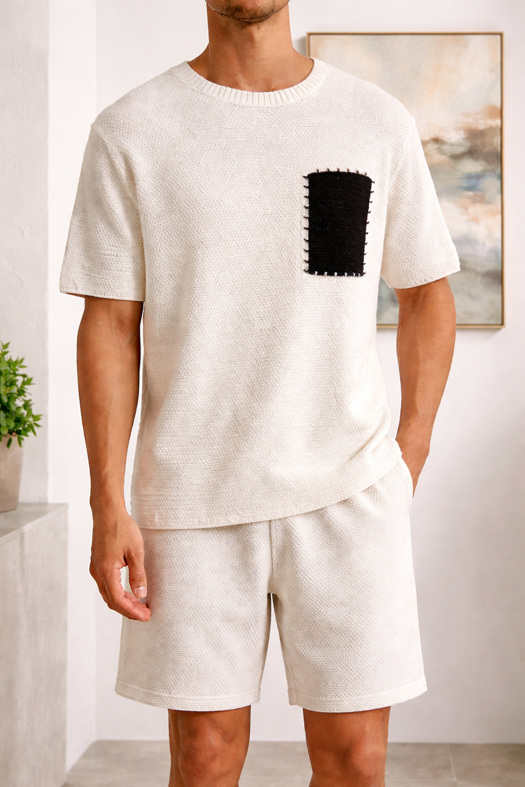 Declan | Men's Textured Knit Short Sleeve T-Shirt with Chest Pocket