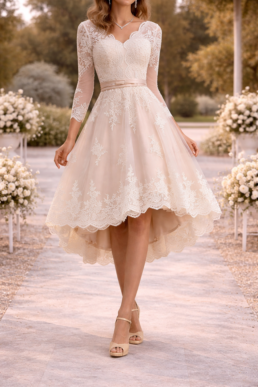 Elsie | Lace Bodice High Low Midi Wedding Dress