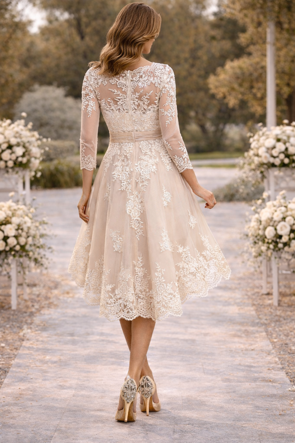 Elsie | Lace Bodice High Low Midi Wedding Dress