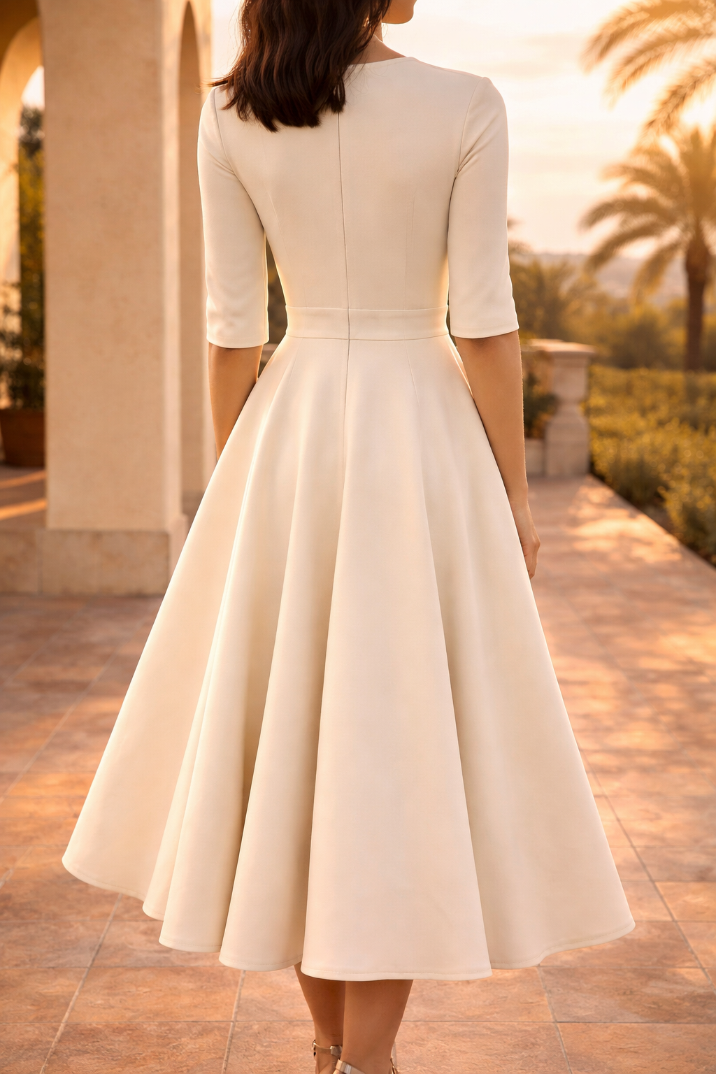 Emilia | Deep V Neck Midi Fit and Flare Wedding Guest Dress