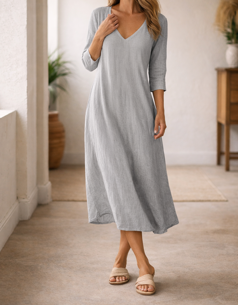 Felicia | Women's V-Neck A-Line Midi Dress