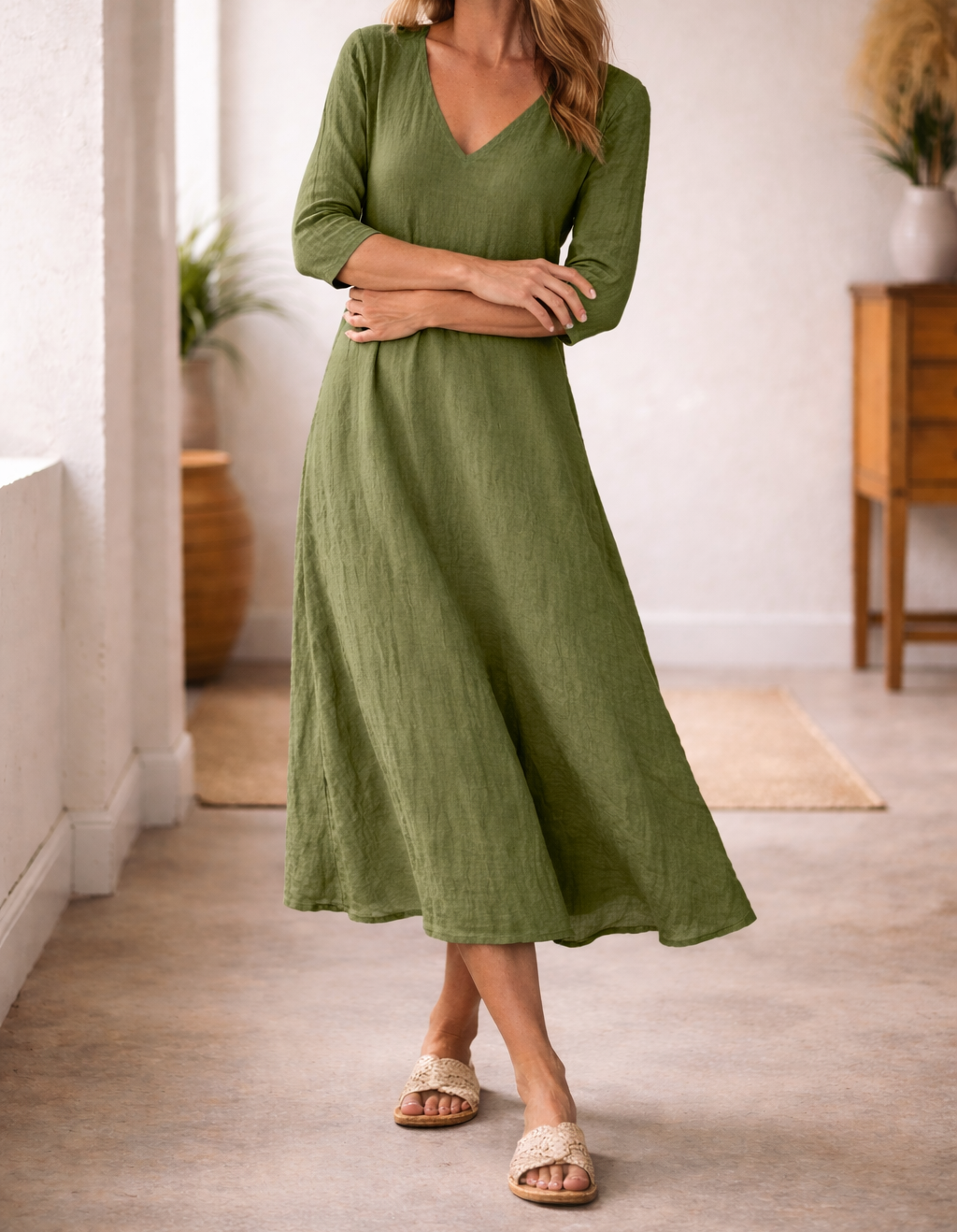 Felicia | Women's V-Neck A-Line Midi Dress