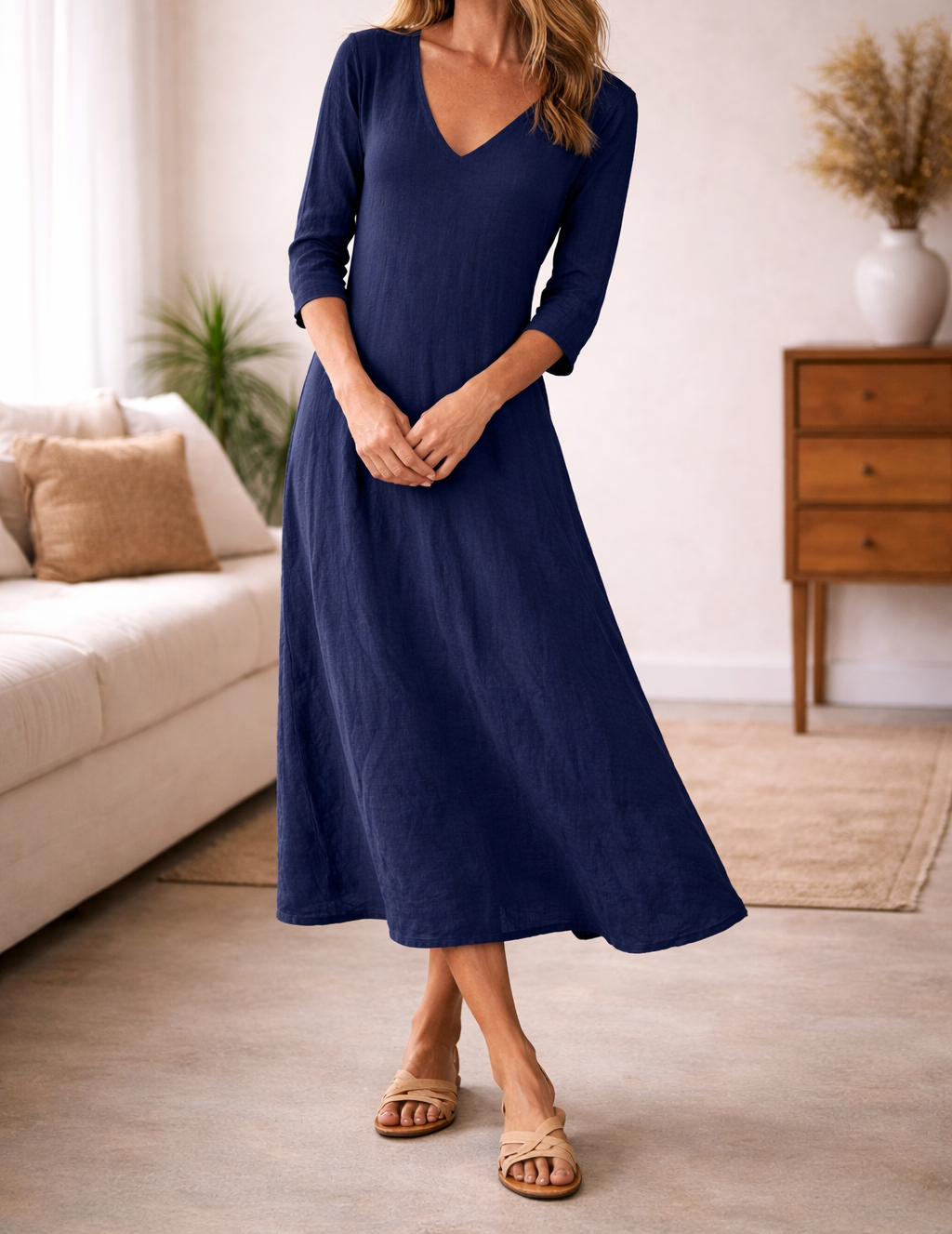 Felicia | Women's V-Neck A-Line Midi Dress