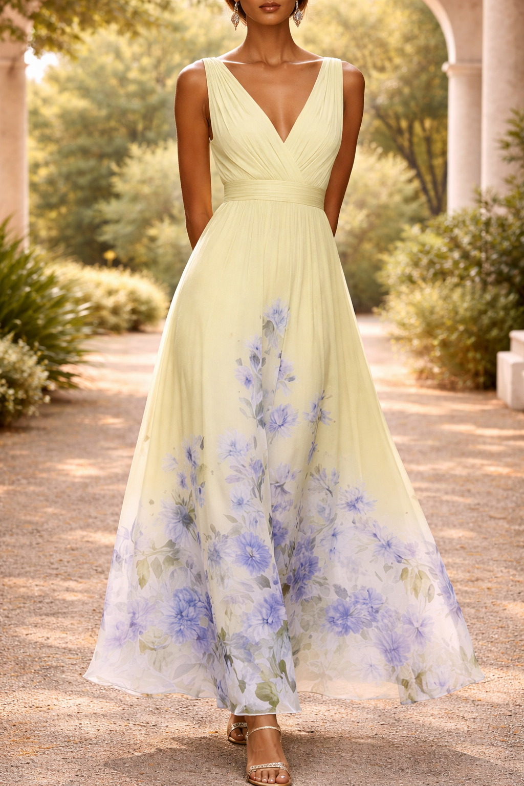 Jade | Sleeveless V-Neck Floral Print Maxi Wedding Guest Dress