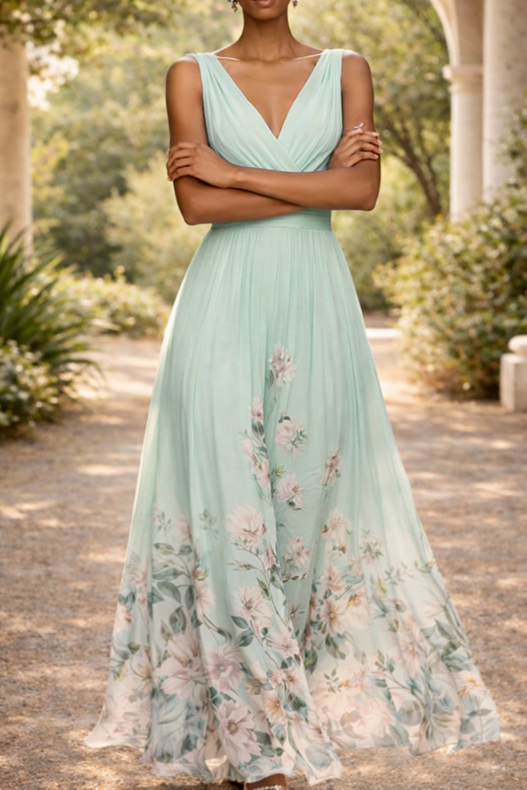 Jade | Sleeveless V-Neck Floral Print Maxi Wedding Guest Dress