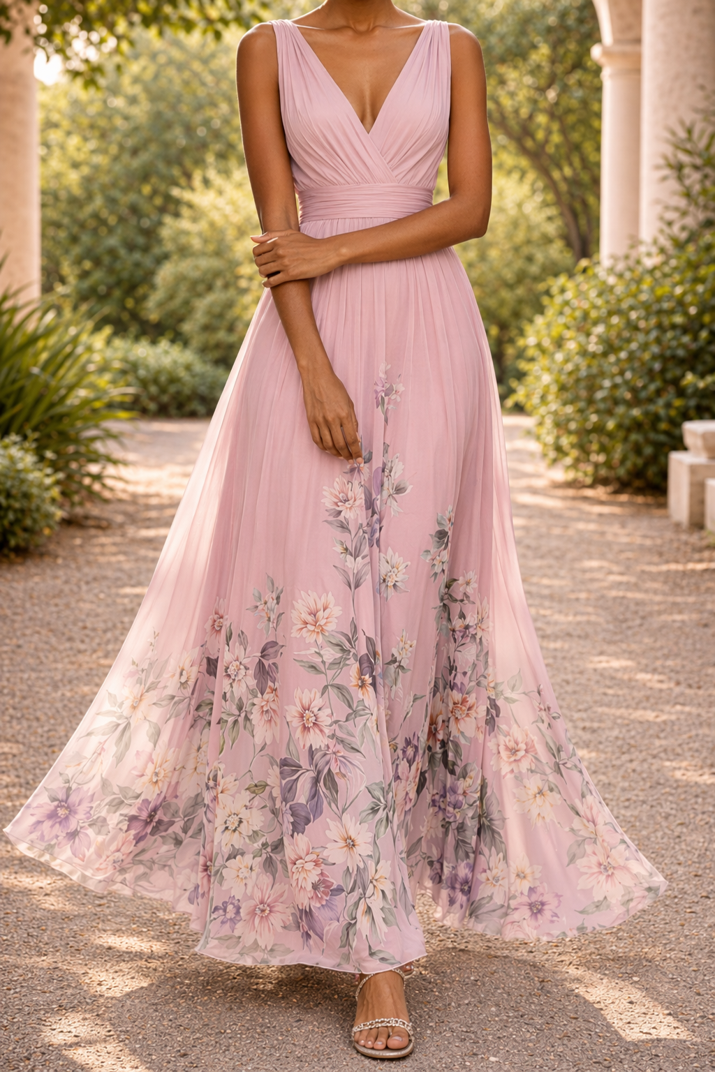 Jade | Sleeveless V-Neck Floral Print Maxi Wedding Guest Dress