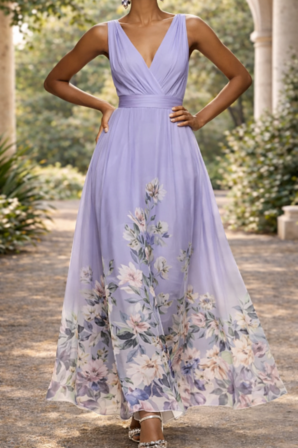 Jade | Sleeveless V-Neck Floral Print Maxi Wedding Guest Dress