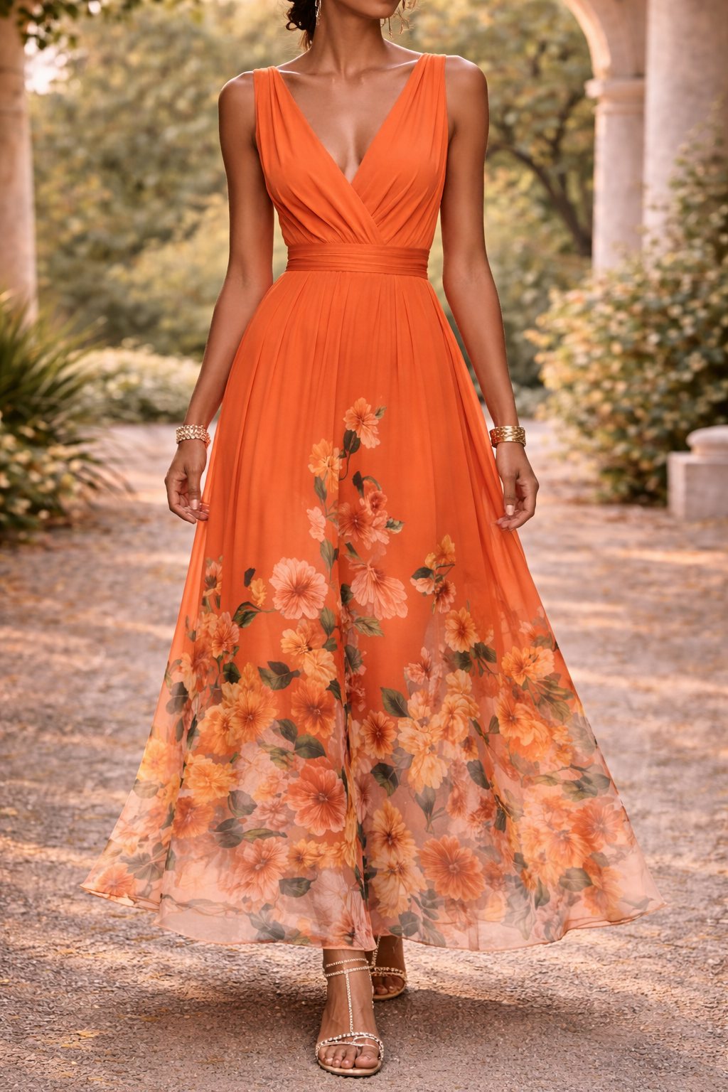 Jade | Sleeveless V-Neck Floral Print Maxi Wedding Guest Dress