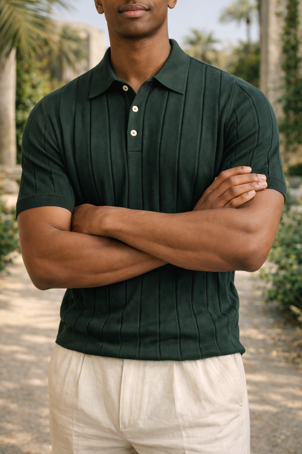 Jason | Men’s Ribbed Knit Polo Shirt with Vertical Panel Design