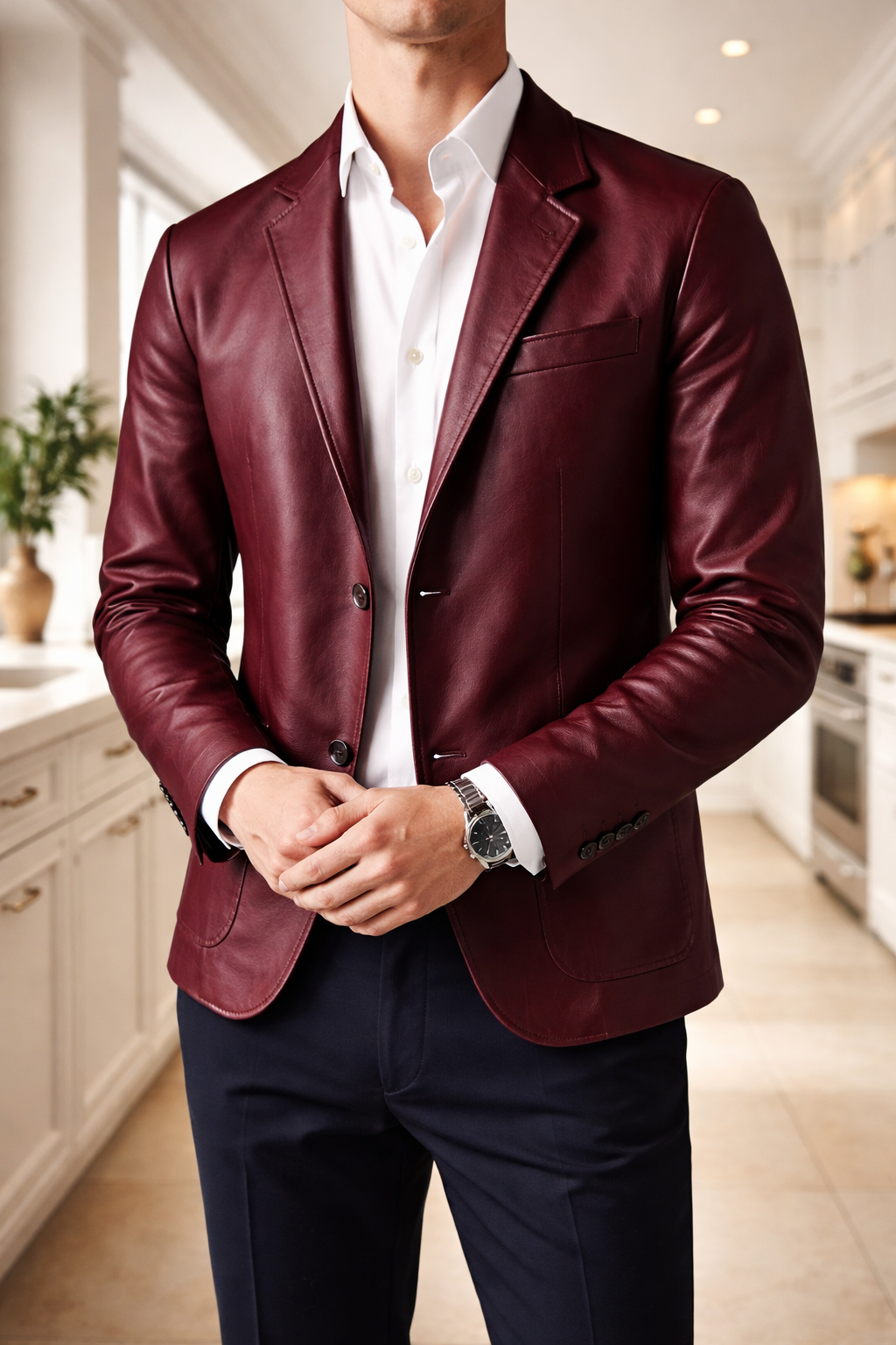 Jasper | Men’s Leather Blazer Jacket Single Breasted Smart Casual Outerwear