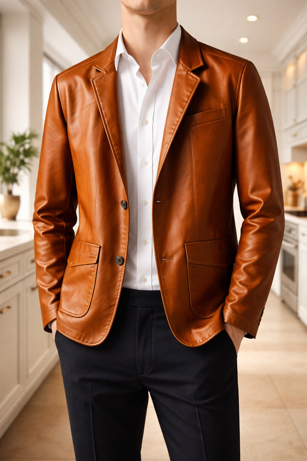 Jasper | Men’s Leather Blazer Jacket Single Breasted Smart Casual Outerwear