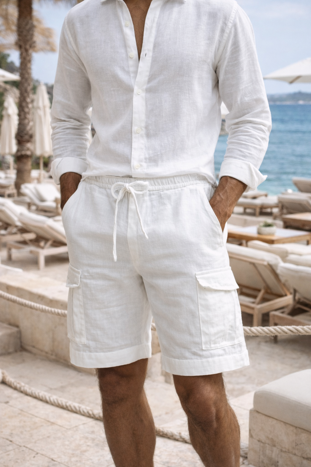 Julian | Linen Blend Drawstring Cargo Shorts