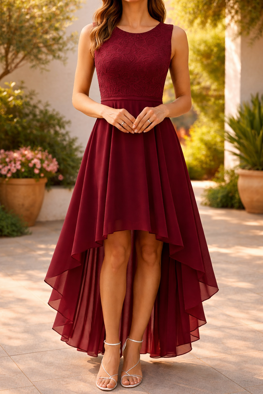 Keira | Lace Bodice High Low Midi Wedding Guest Dress