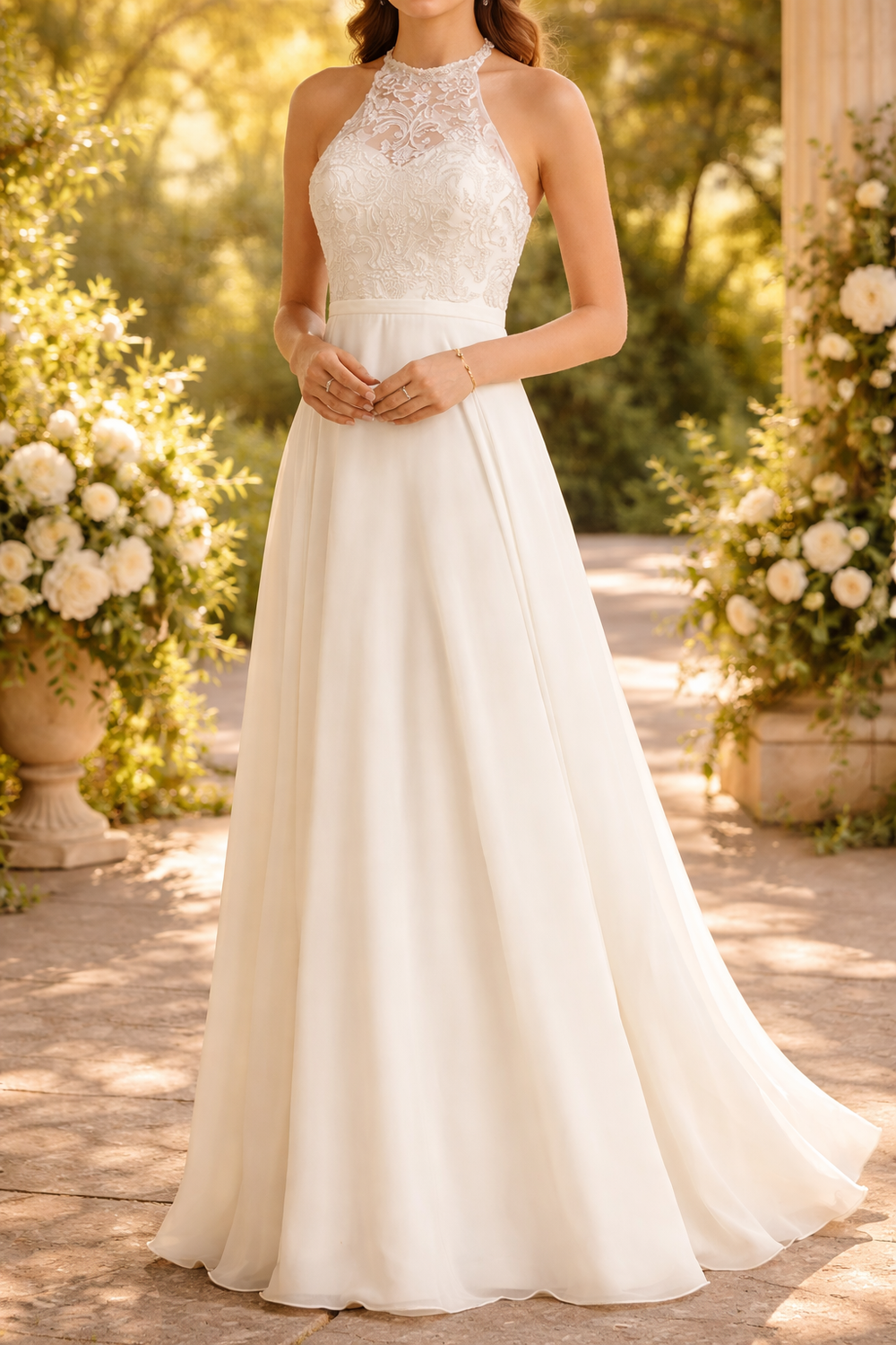 Kenzie | Halter Neck Lace Bodice Maxi Wedding Dress
