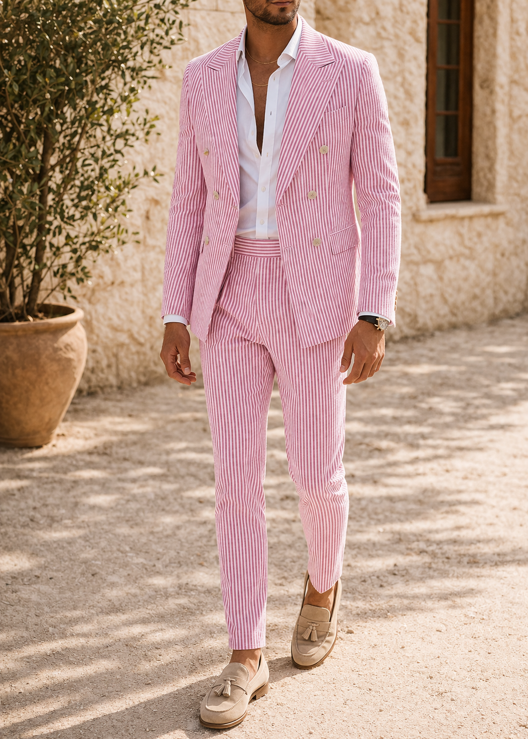 Lewis | Men’s Striped Double Breasted Tailored Wedding Suit