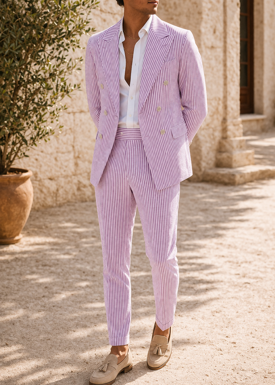 Lewis | Men’s Striped Double Breasted Tailored Wedding Suit