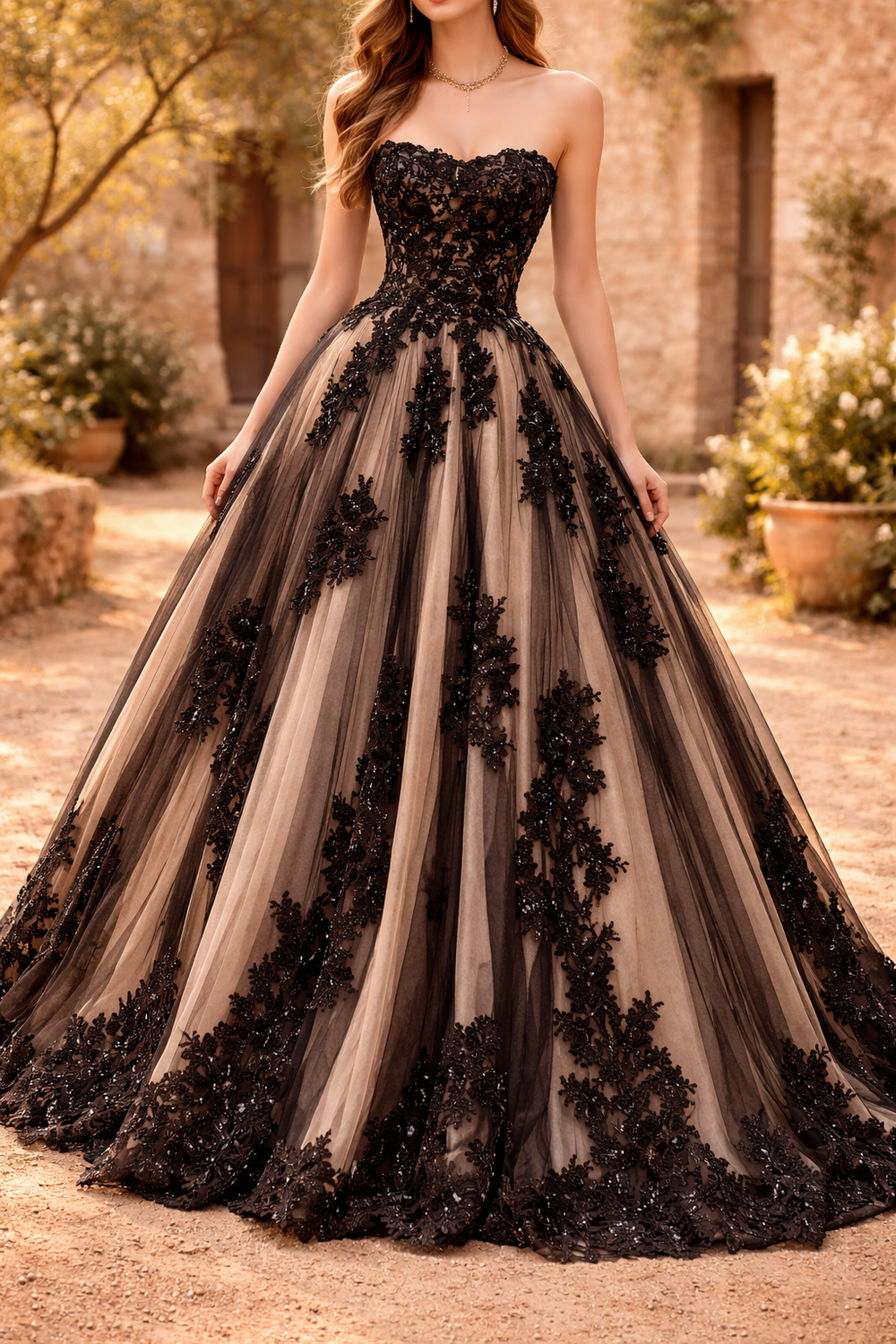 Lilian | Strapless Lace Bodice Tulle Maxi Wedding Dress