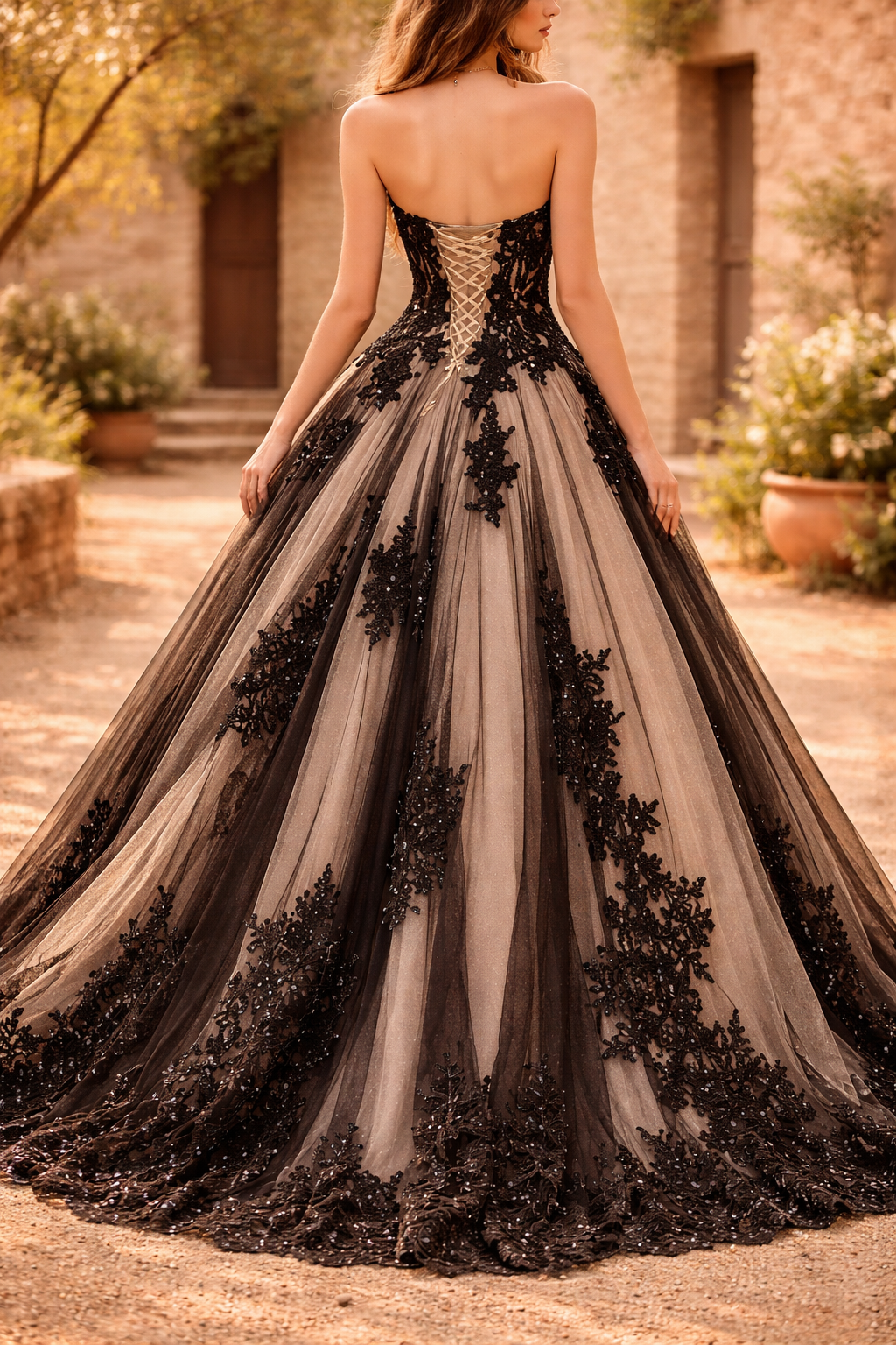 Lilian | Strapless Lace Bodice Tulle Maxi Wedding Dress