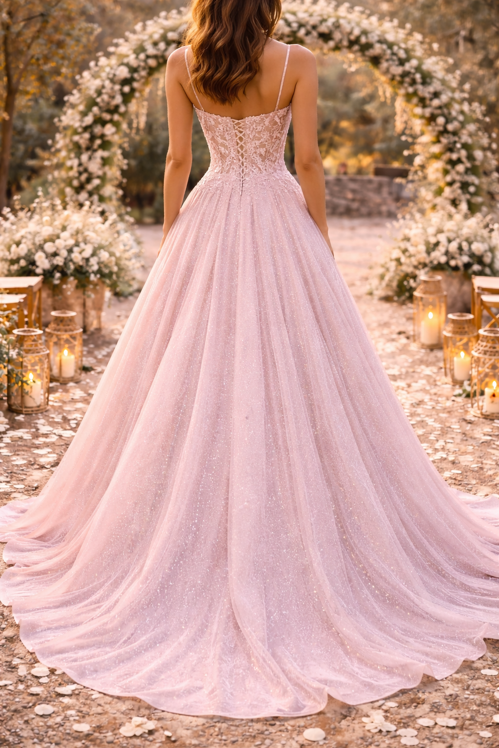 Madelyn | Embroidered Bodice Glitter Tulle Maxi Wedding Guest Dress