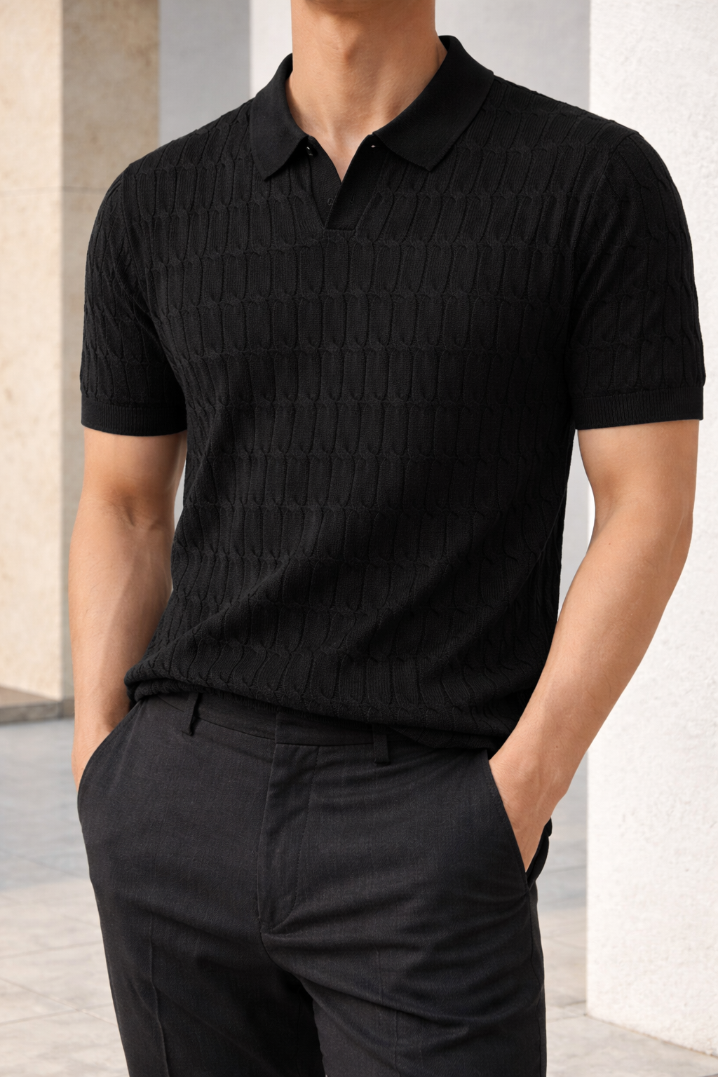 Mason | Men’s Textured Knit Polo Shirt with Short Sleeves