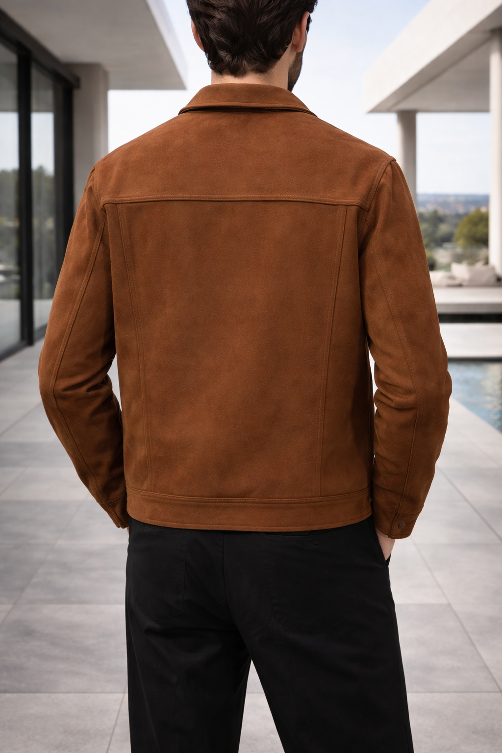 Max | Men’s Suede Leather Trucker Jacket with Button Front Closure