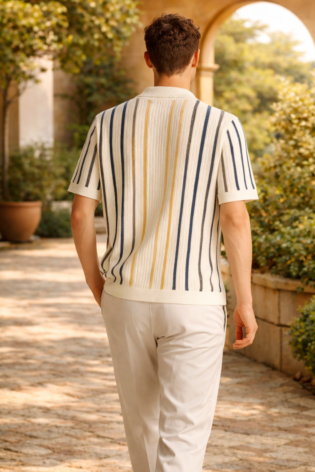 Perry | Men’s Vertical Stripe Knit Button-Up Shirt Short Sleeve Relaxed Fit