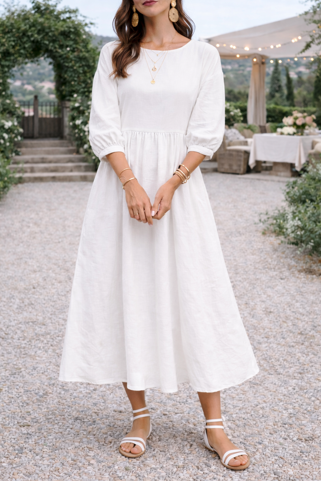 Poppy | Women’s Woven Maxi Smock Dress with 3/4 Sleeves and Pockets