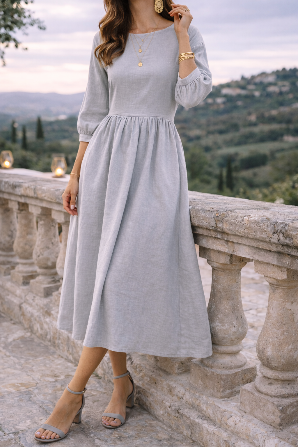 Poppy | Women’s Woven Maxi Smock Dress with 3/4 Sleeves and Pockets