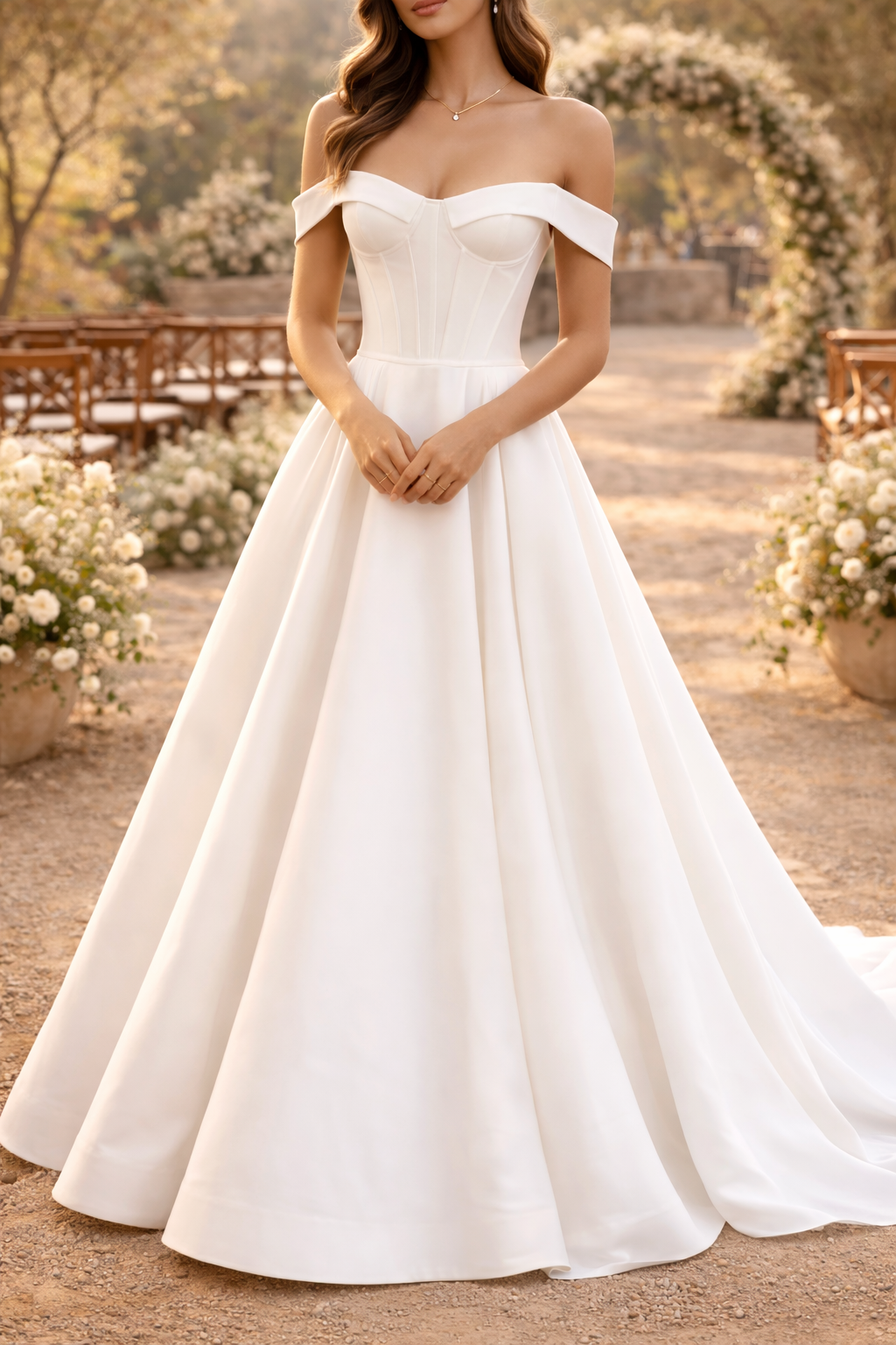 Quinn | Off Shoulder Structured Bodice Maxi Wedding Dress