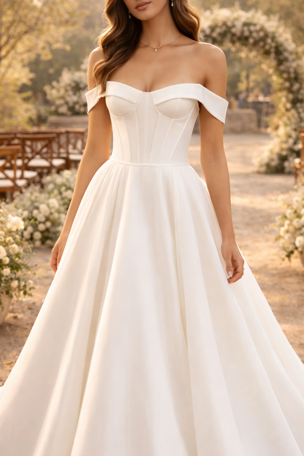 Quinn | Off Shoulder Structured Bodice Maxi Wedding Dress