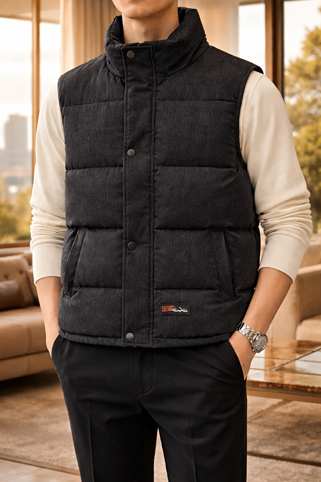 Reggie | Men’s Quilted Puffer Bodywarmer Stand Collar Sleeveless Jacket