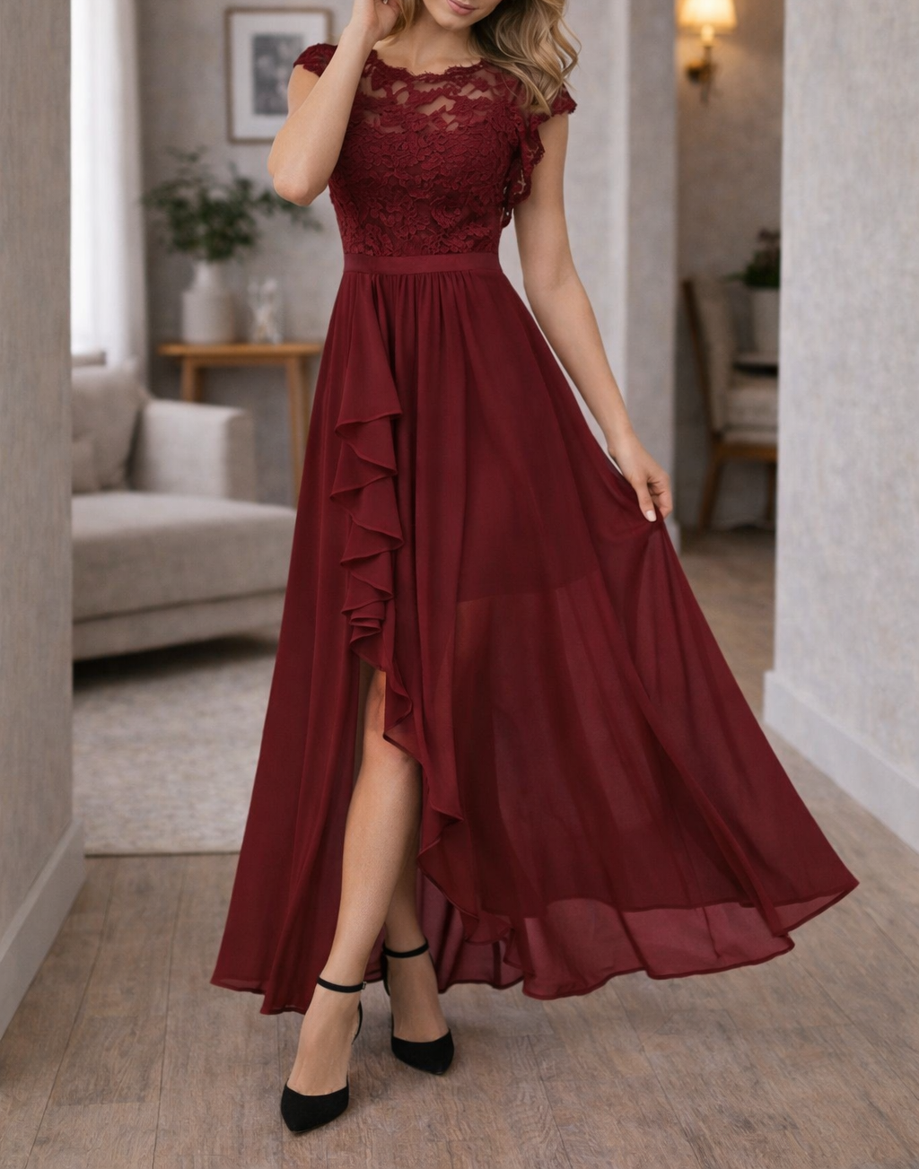 Rose | Women's Lace Bodice A-Line Maxi Dress