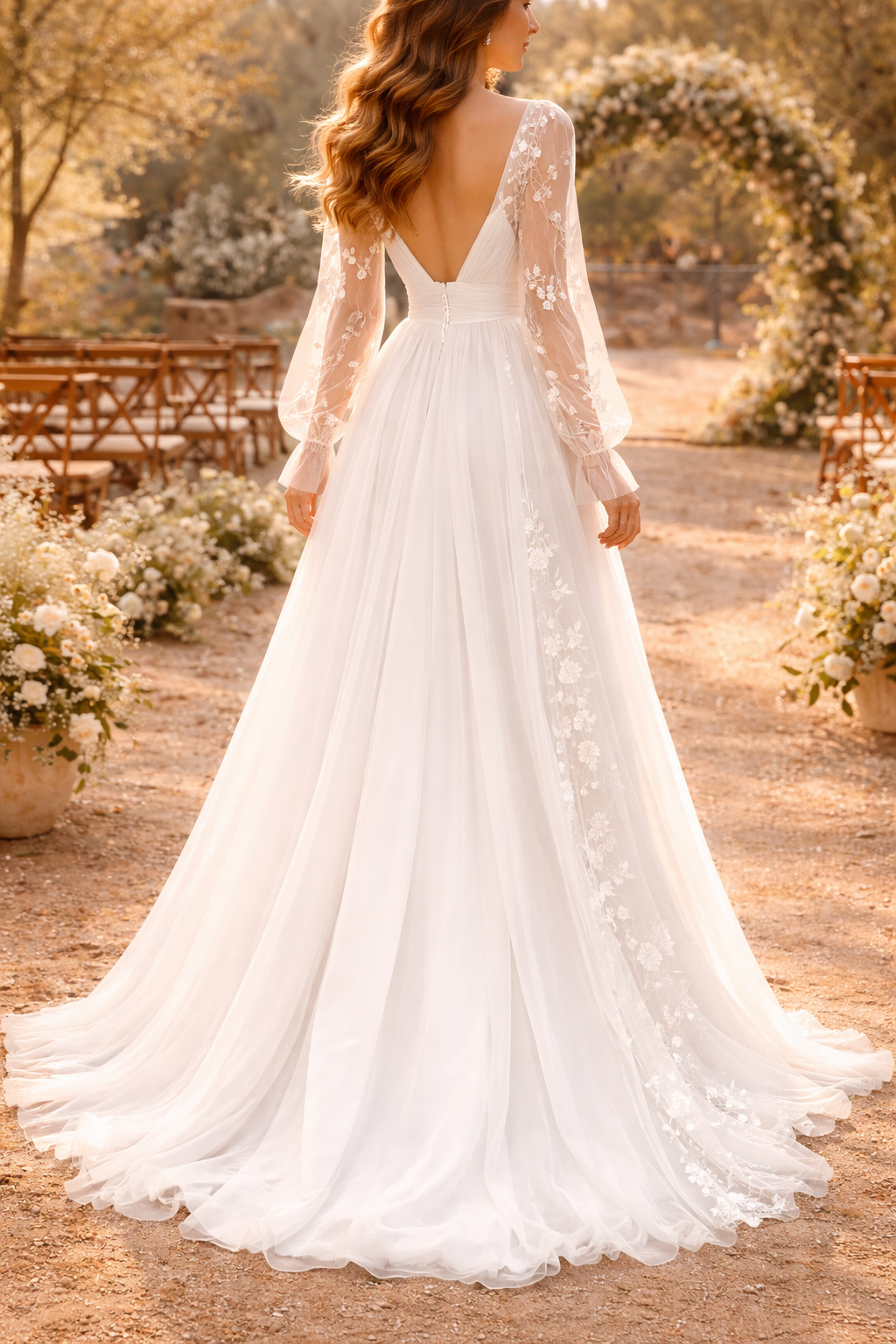 Samantha | Long Sleeve Embroidered Chiffon Maxi Wedding Dress