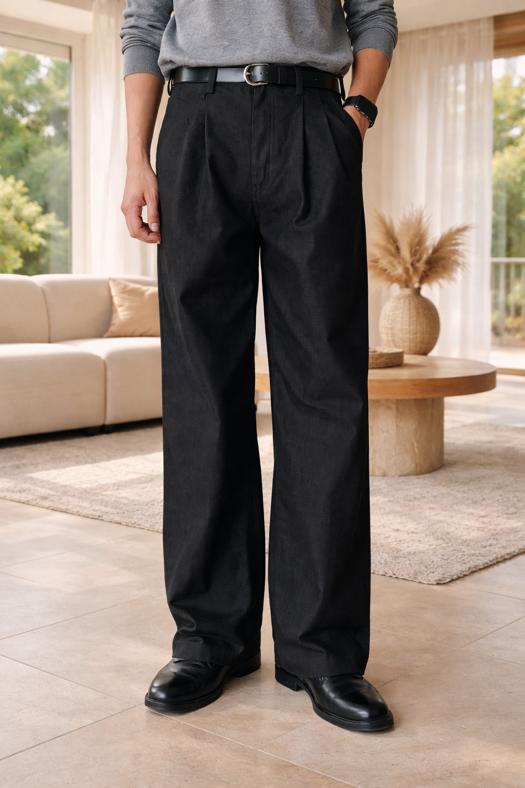 Scott | Men’s Pleated Wide Leg Jeans with Straight Fit