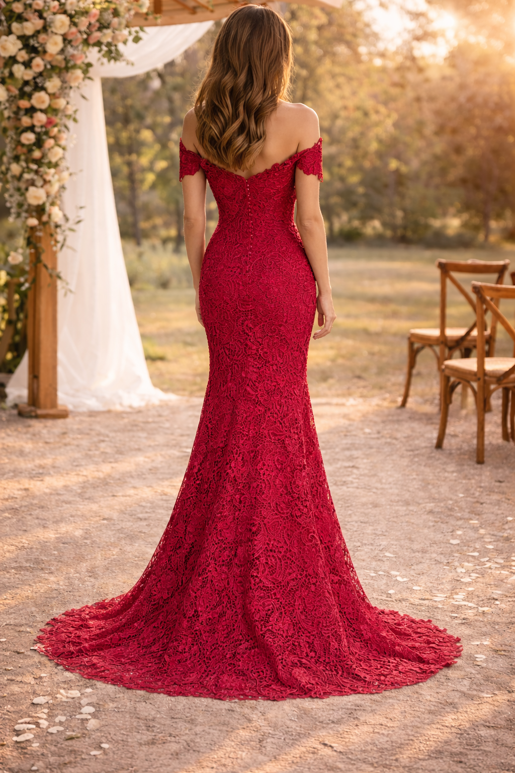 Sienna | Off Shoulder Lace Fitted Maxi Wedding Dress