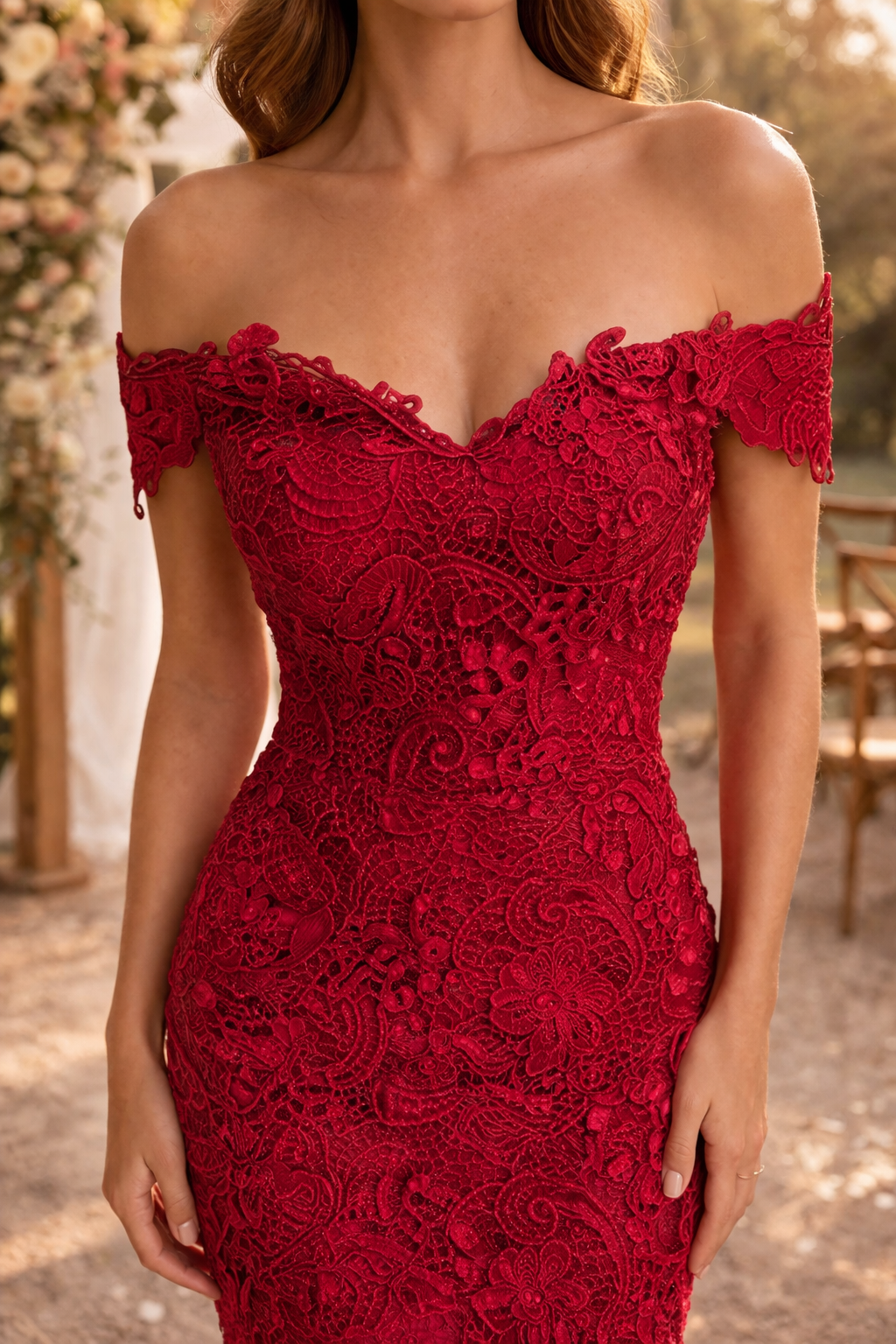 Sienna | Off Shoulder Lace Fitted Maxi Wedding Dress