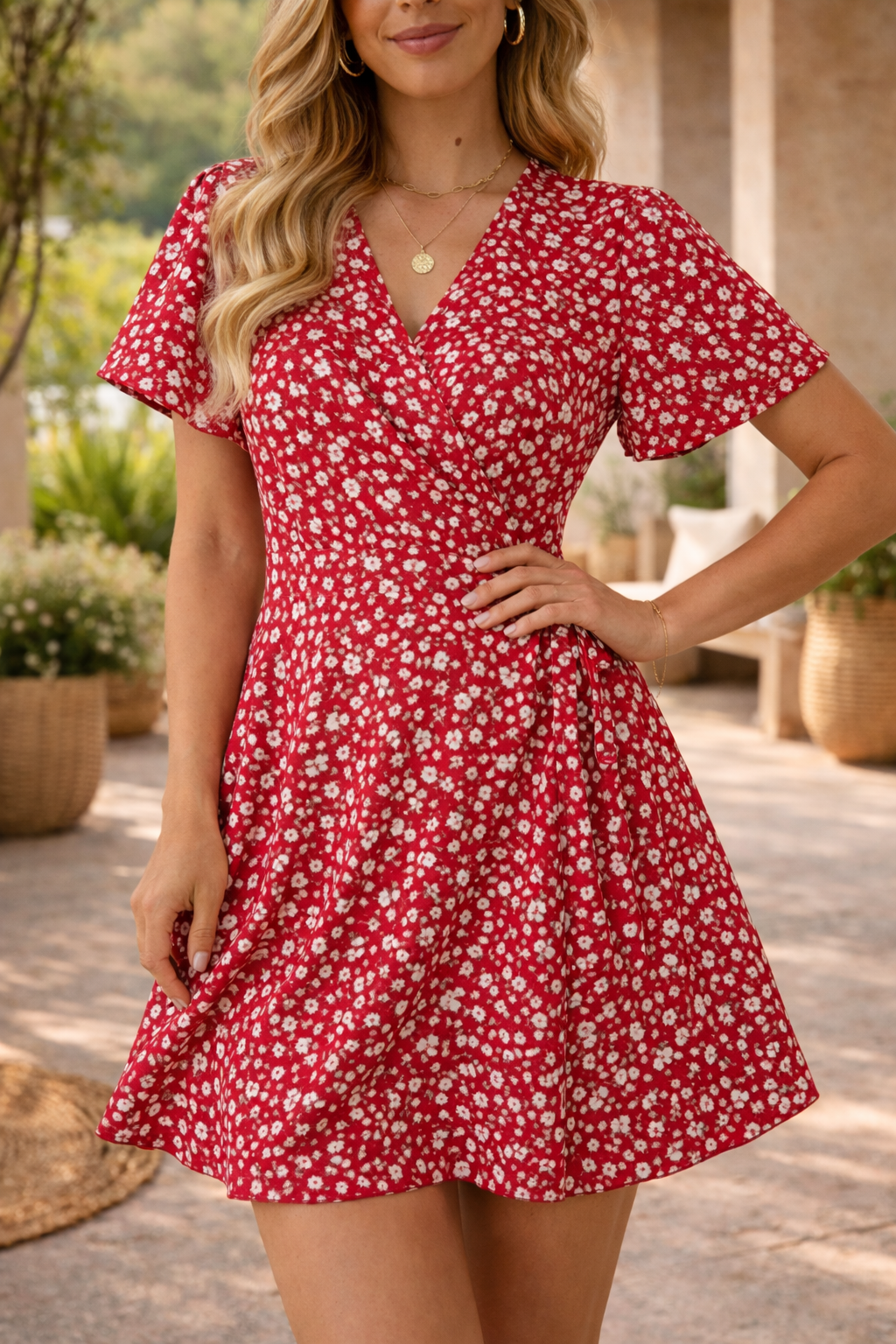 Skye | Floral Wrap Style Mini Dress with Short Sleeves