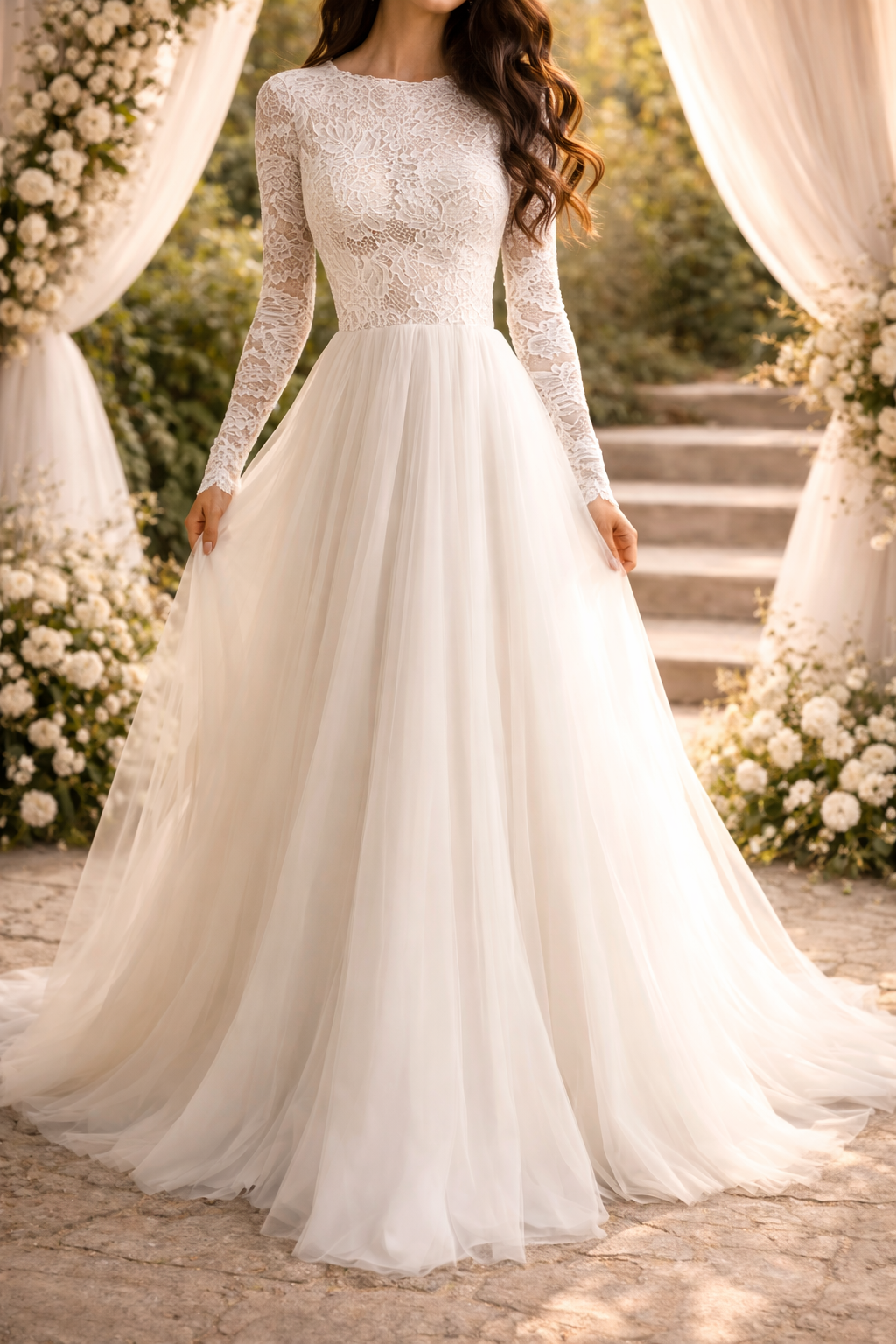 Skye | Lace Bodice Long Sleeve Maxi Wedding Dress