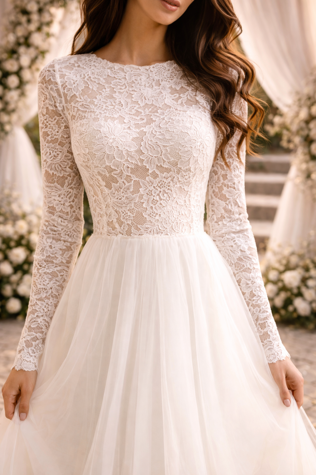 Skye | Lace Bodice Long Sleeve Maxi Wedding Dress