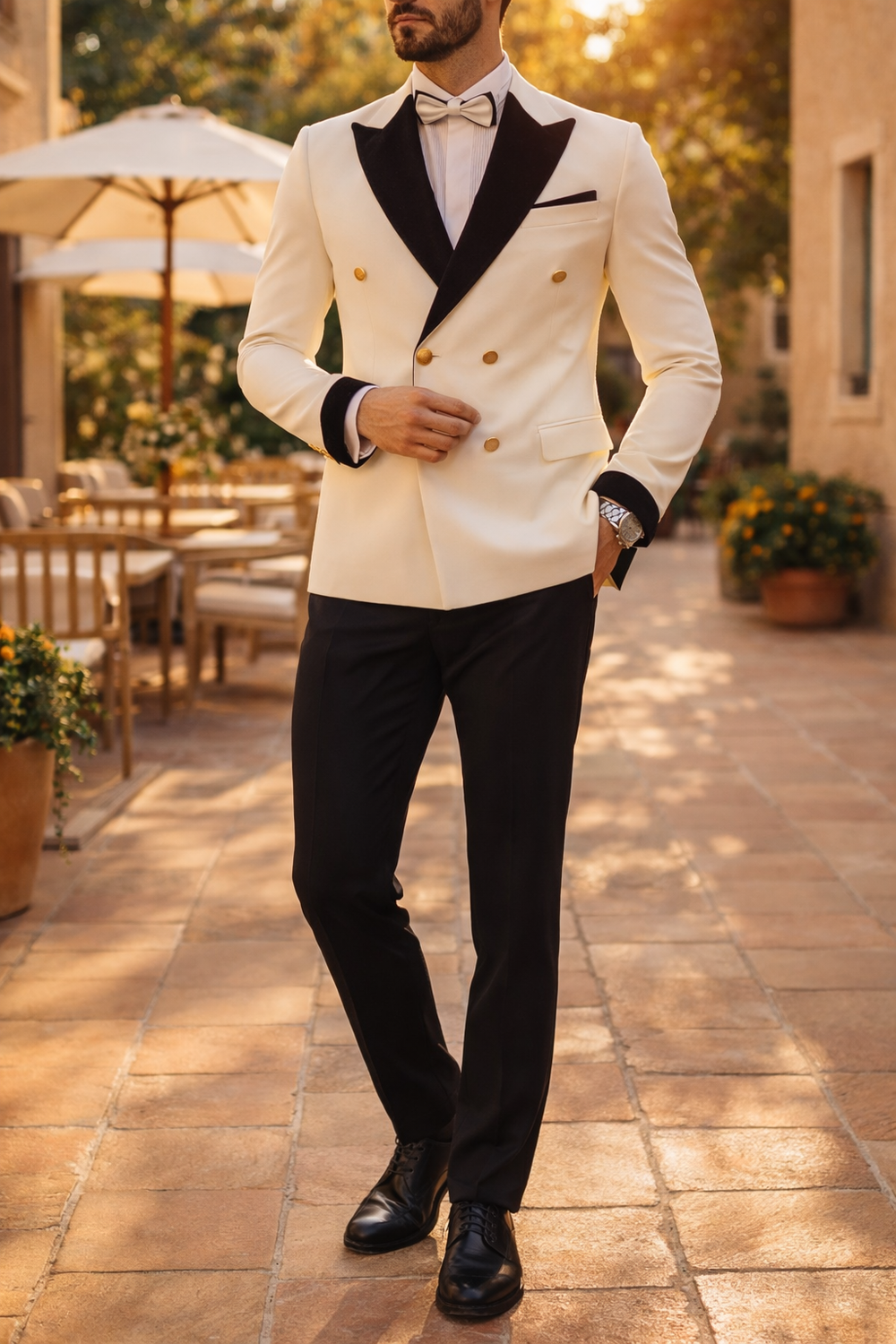 Teddy | Double Breasted Contrast Lapel 2 Piece Wedding Suit Set