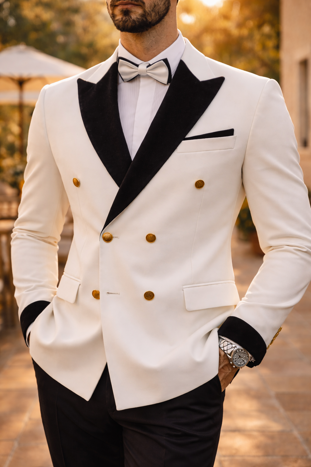 Teddy | Double Breasted Contrast Lapel 2 Piece Wedding Suit Set